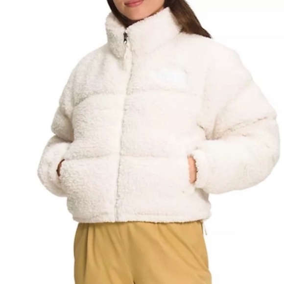 North Face White Nuptse Down Teddy Puffer Jacket Size L - Picture 1 of 10